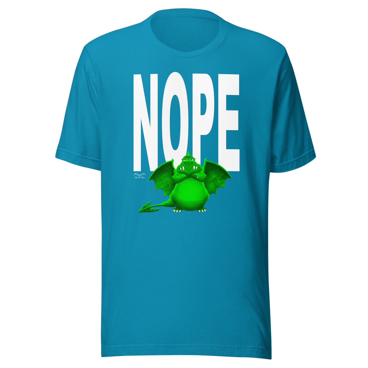 nope dragon bouncer t-shirt, bright blue, by Stormseye Design