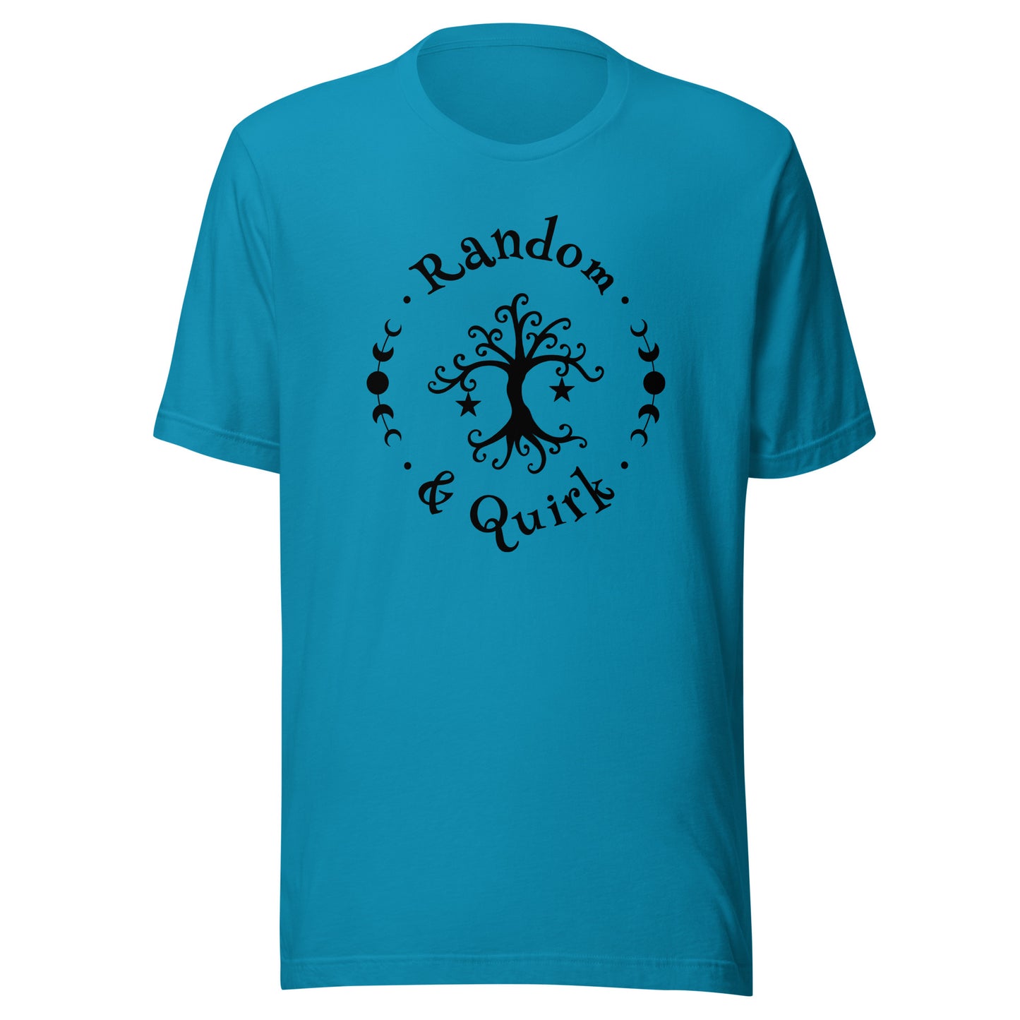 Commissions - random and quirk logo T shirt, black logo, aqua