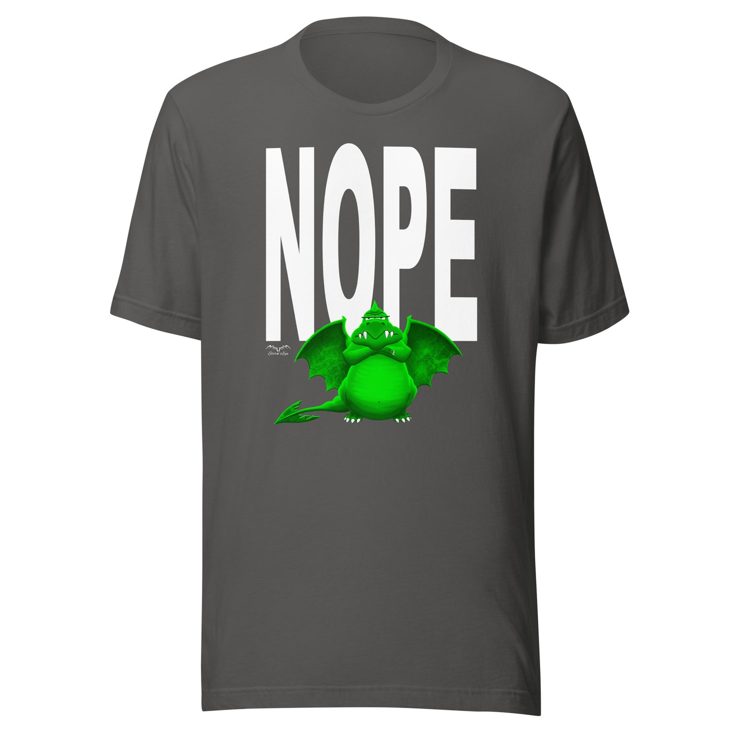 nope dragon bouncer t-shirt, grey, by Stormseye Design
