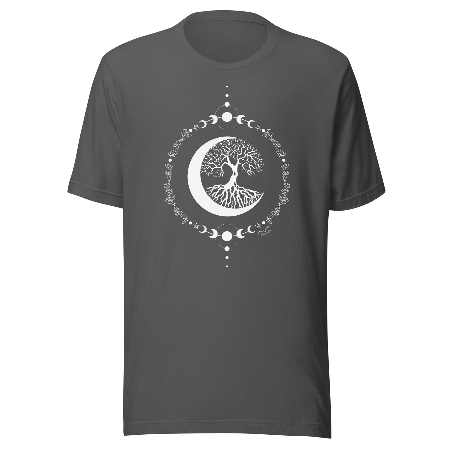 stormseye design witching hour tree of life T shirt, flat view grey