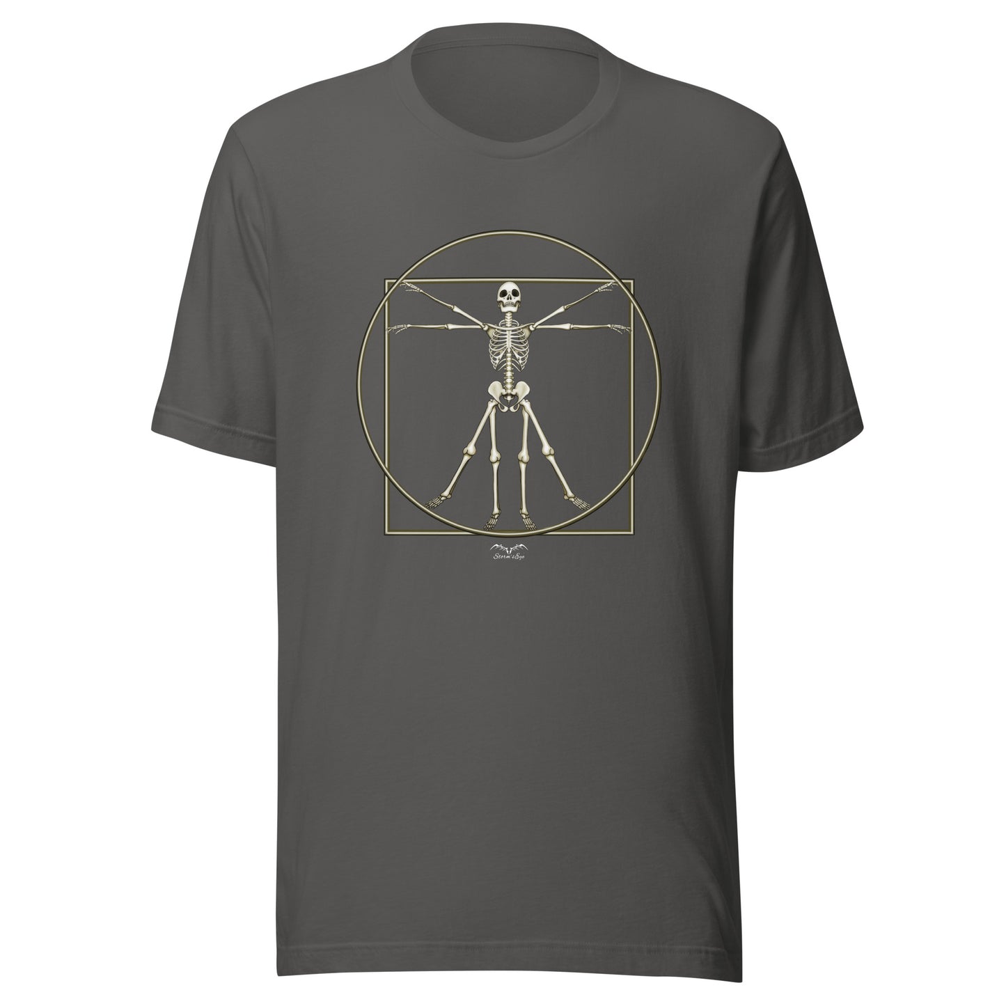 stormseye design vitruvian skeleton gothic t-shirt flat view grey