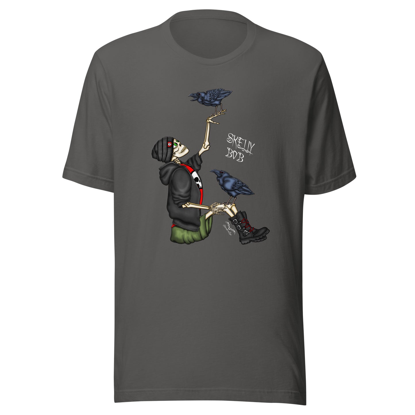 stormseye design rocker skeleton gothic T shirt, flat view grey