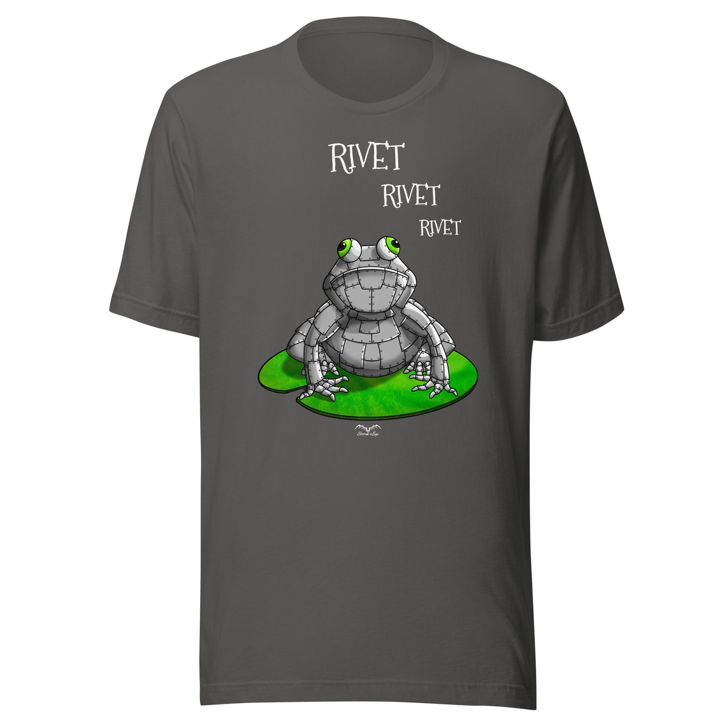 stormseye design metal frog T shirt, flat view grey