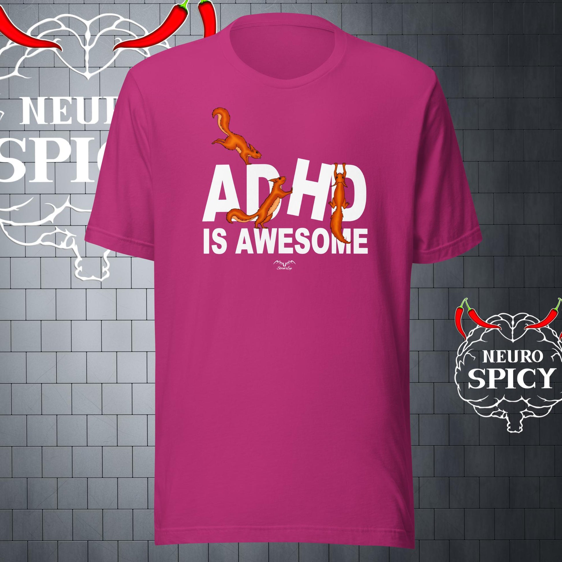 funny adhd squirrels t-shirt bright pink by stormseye design