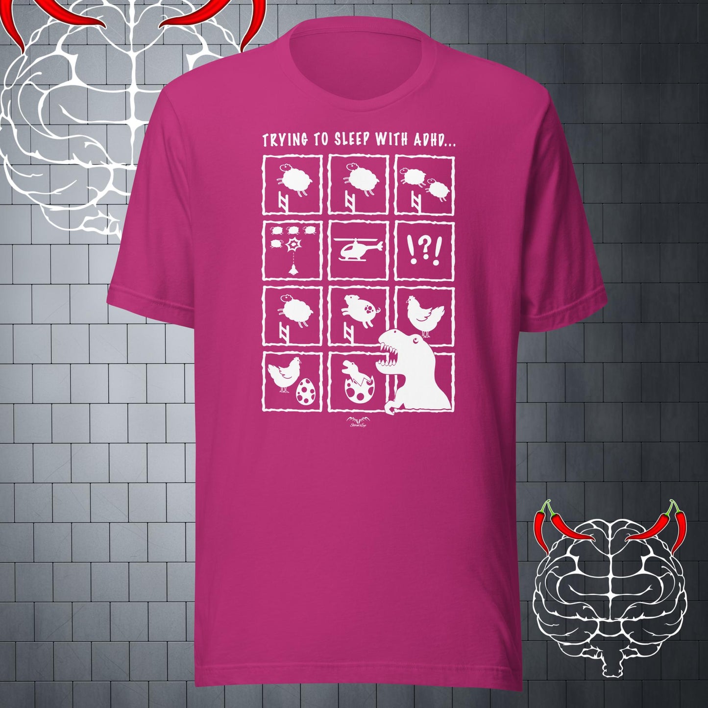 funny adhd insomnia t-shirt bright pink by stormseye design