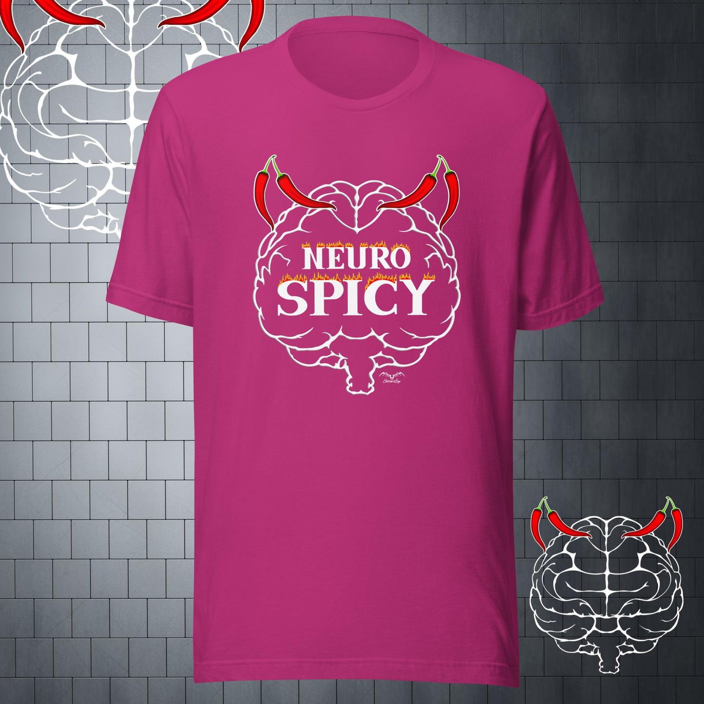 neuro spicy chilli brain t-shirt bright pink by stormseye design