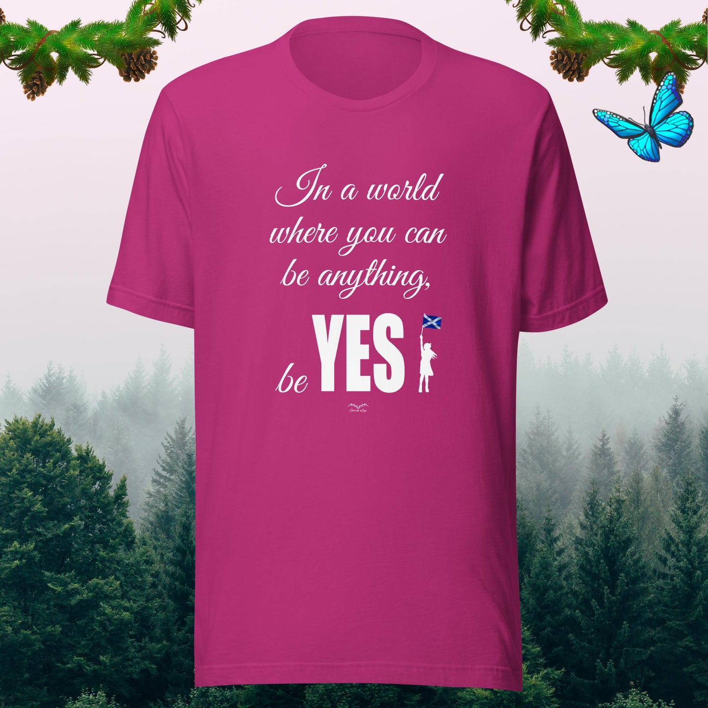 Be Yes Scottish Independence T-shirt bright pink by stormseye design