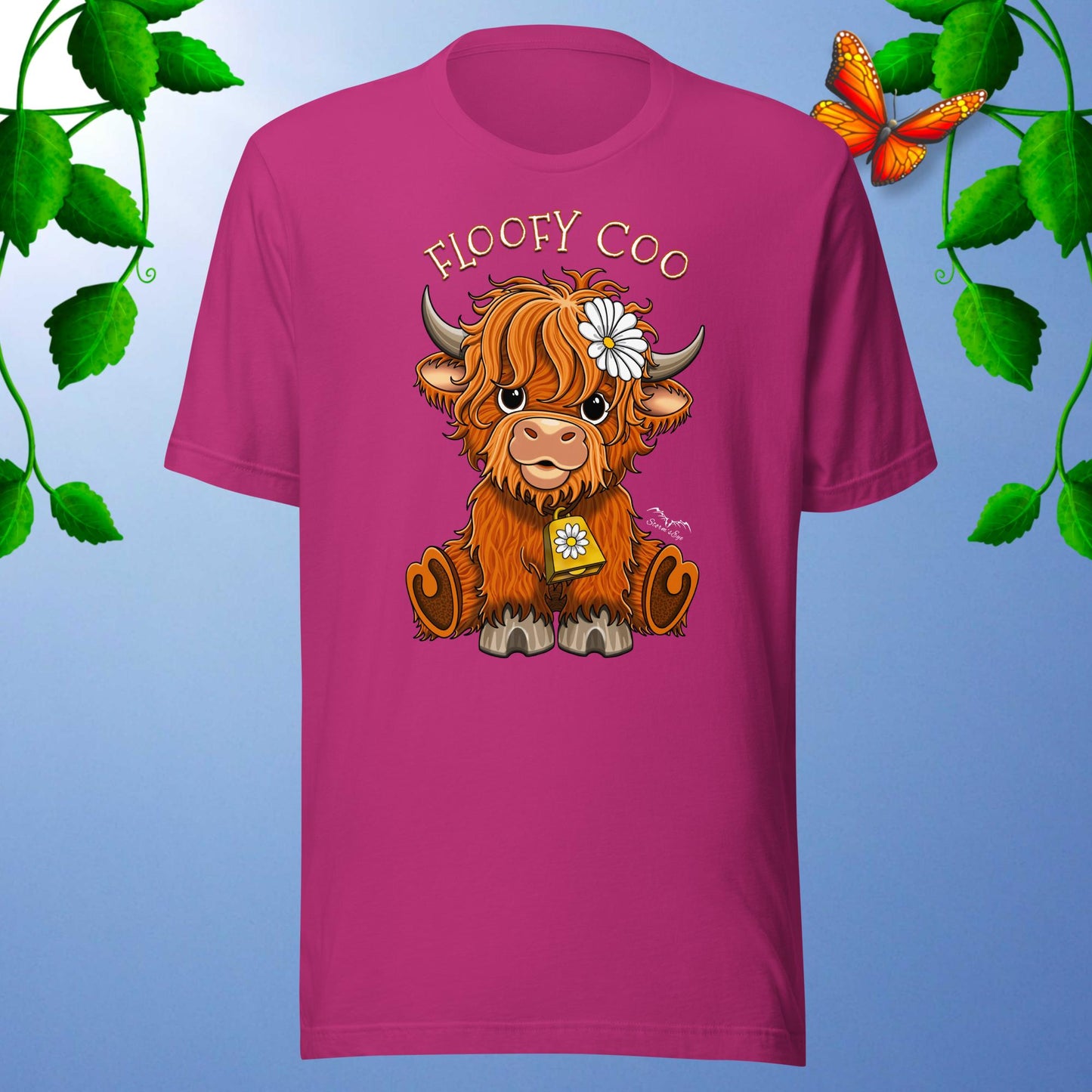 floofy coo highland cow T-shirt, bright pink by Stormseye Design