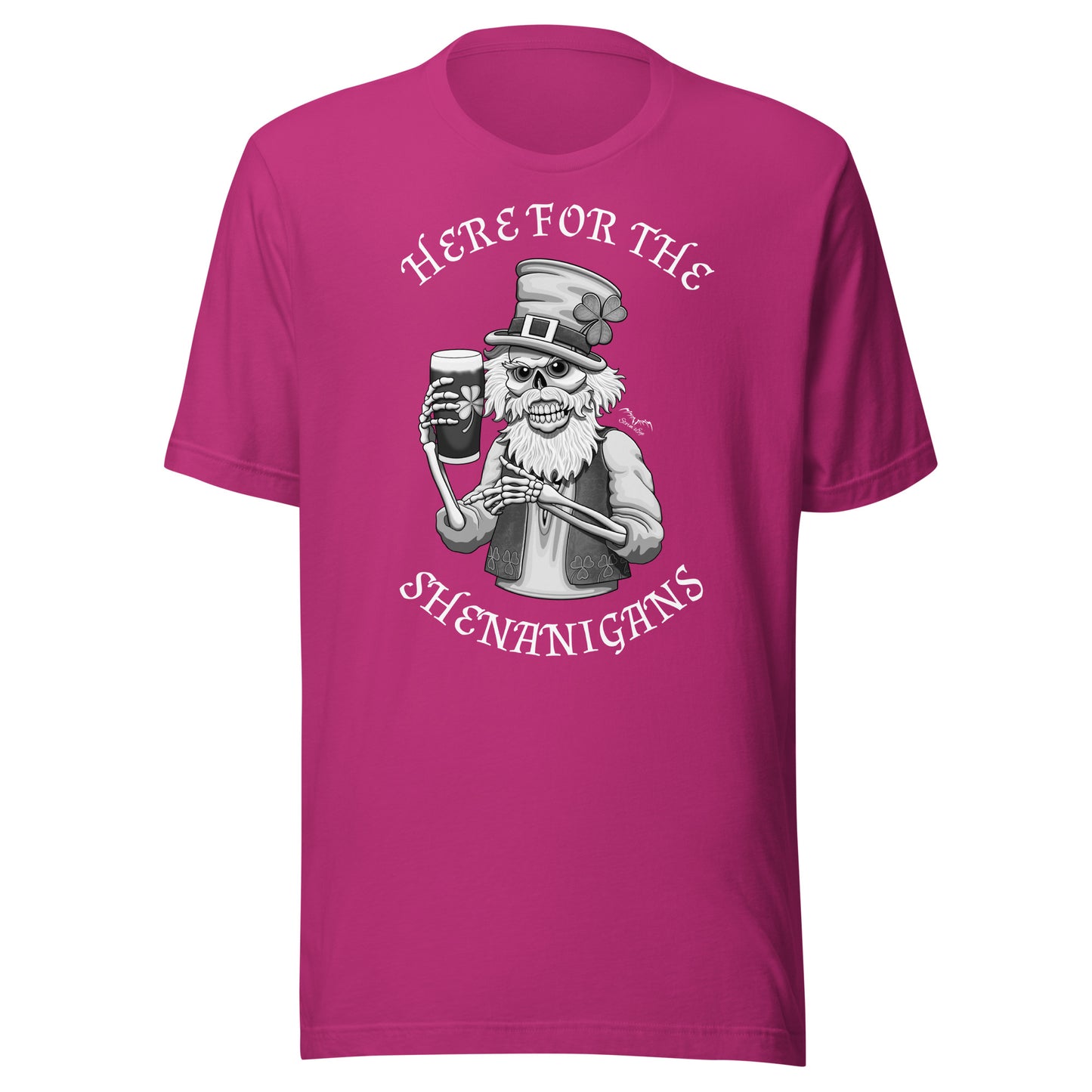 stormseye design shenanigans st patricks day T shirt, flat view pink