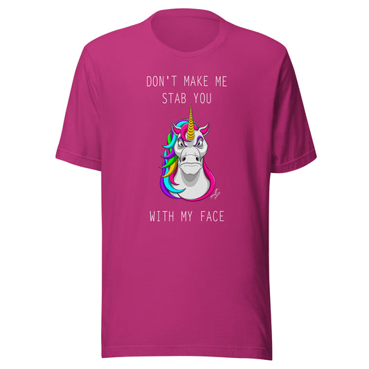 Funny Stabby Unicorn t-shirt bright pink, by Stormseye Design