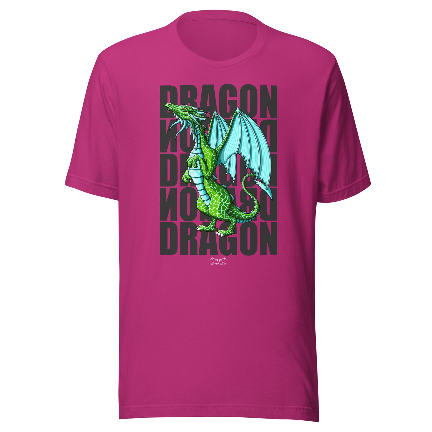 green dragon fantasy t-shirt, bright pink, by stormseye design