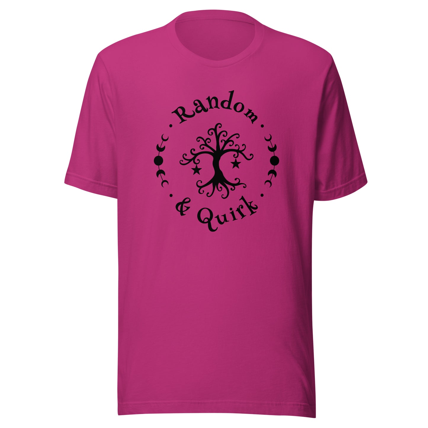 Commissions - random and quirk logo T shirt, black logo, berry pink