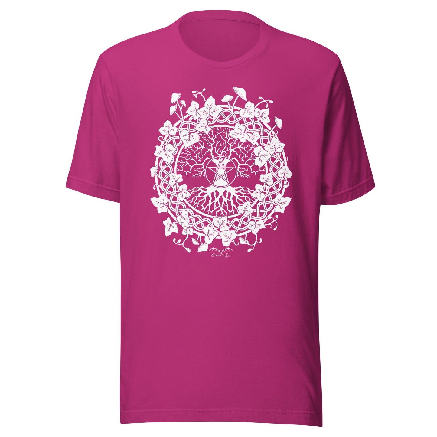 stormseye design pagan tree of life t-shirt flat view pink