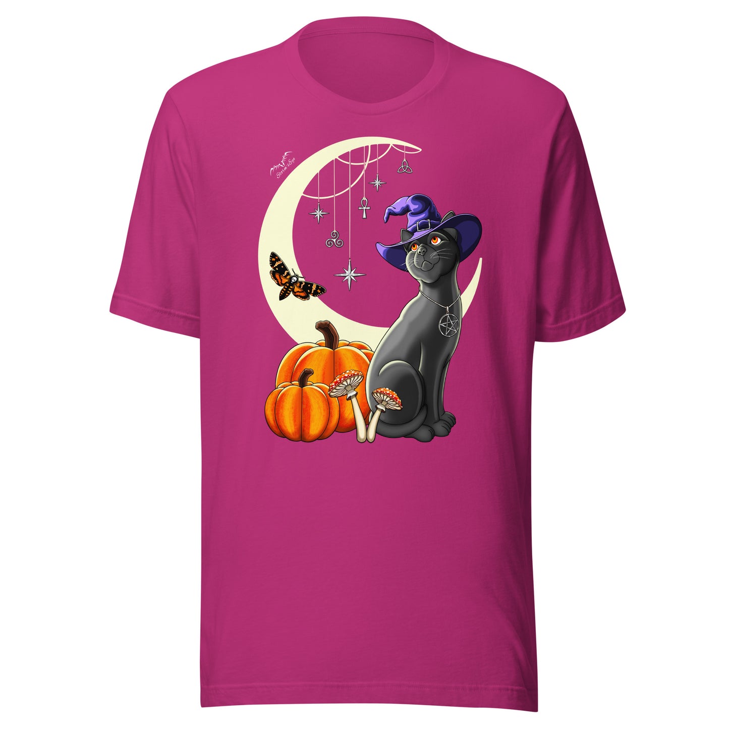 stormseye design witch's cat t-shirt halloween flat view pink