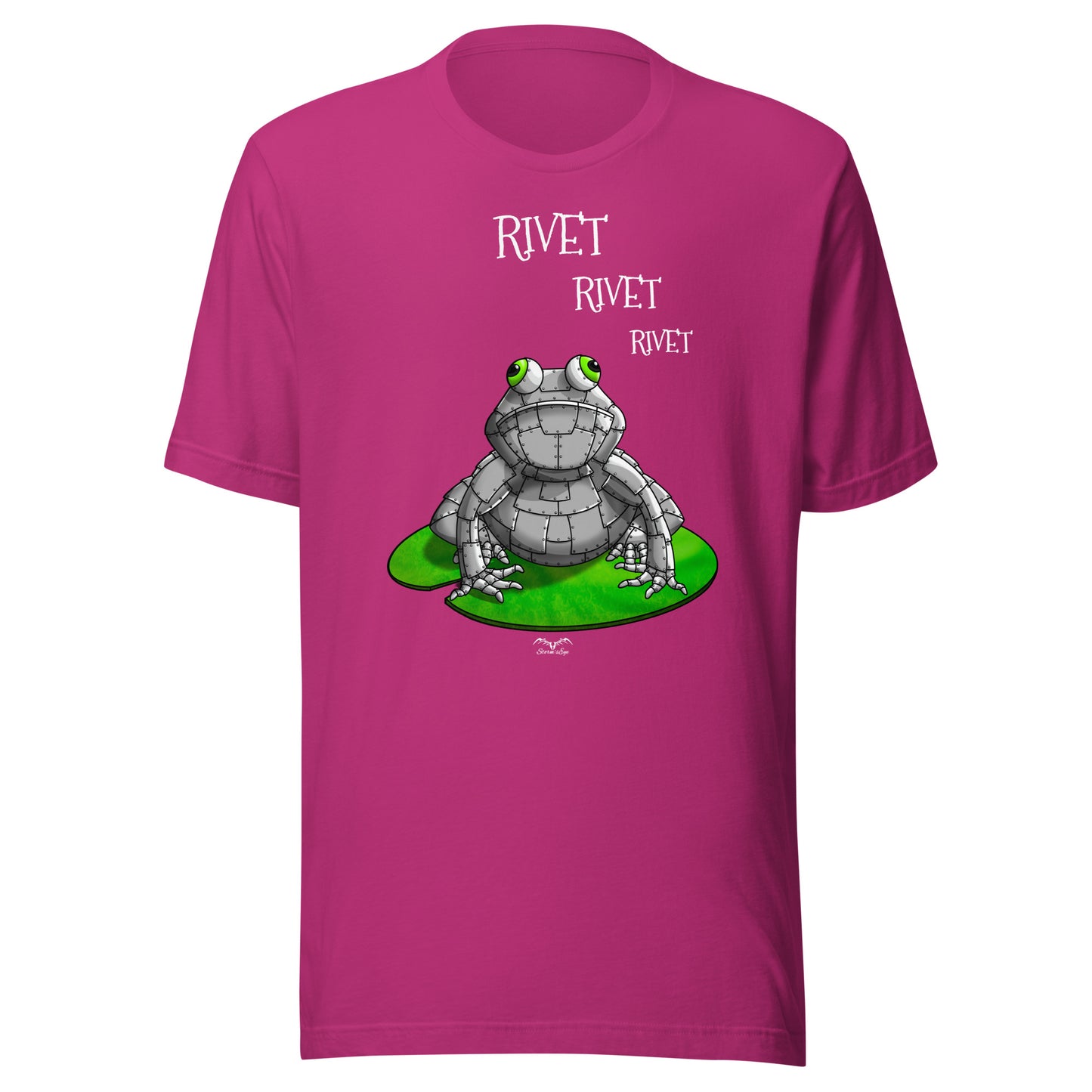 stormseye design metal frog T shirt, flat view bright pink