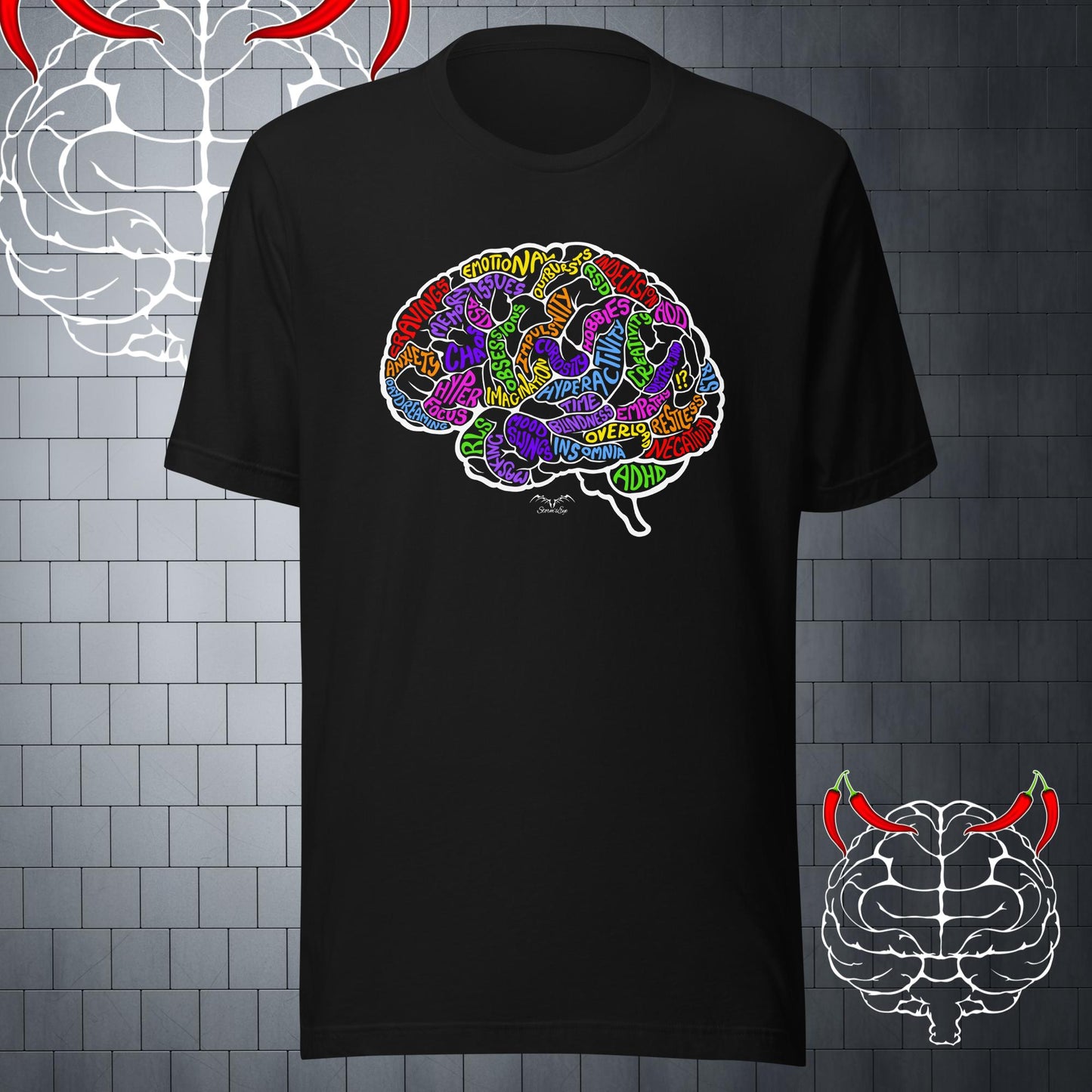 adhd brain symptoms t-shirt black by stormseye design