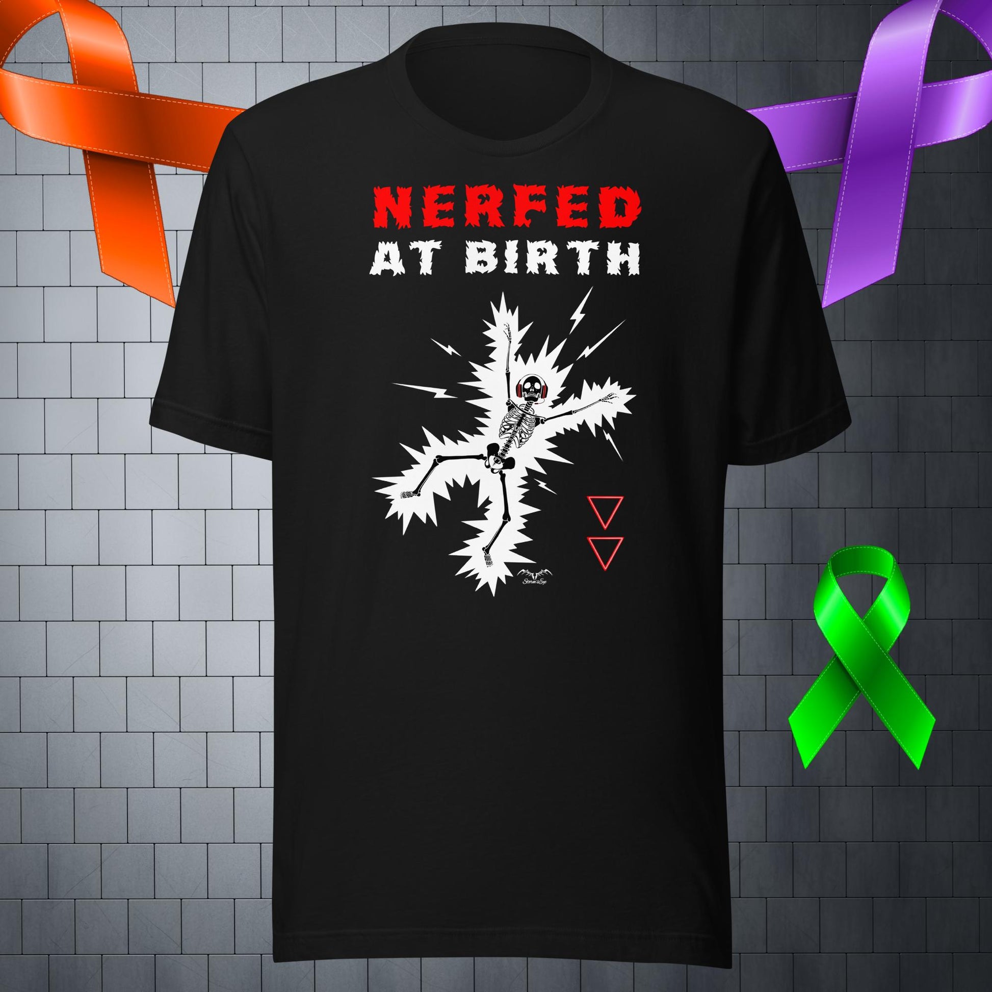 funny nerfed at birth gamer disability t-shirt black by stormseye design
