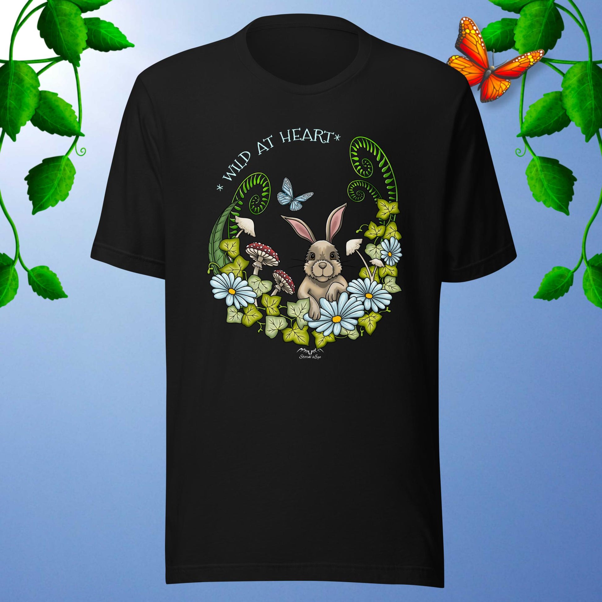 cute rabbit t-shirt black by stormseye design