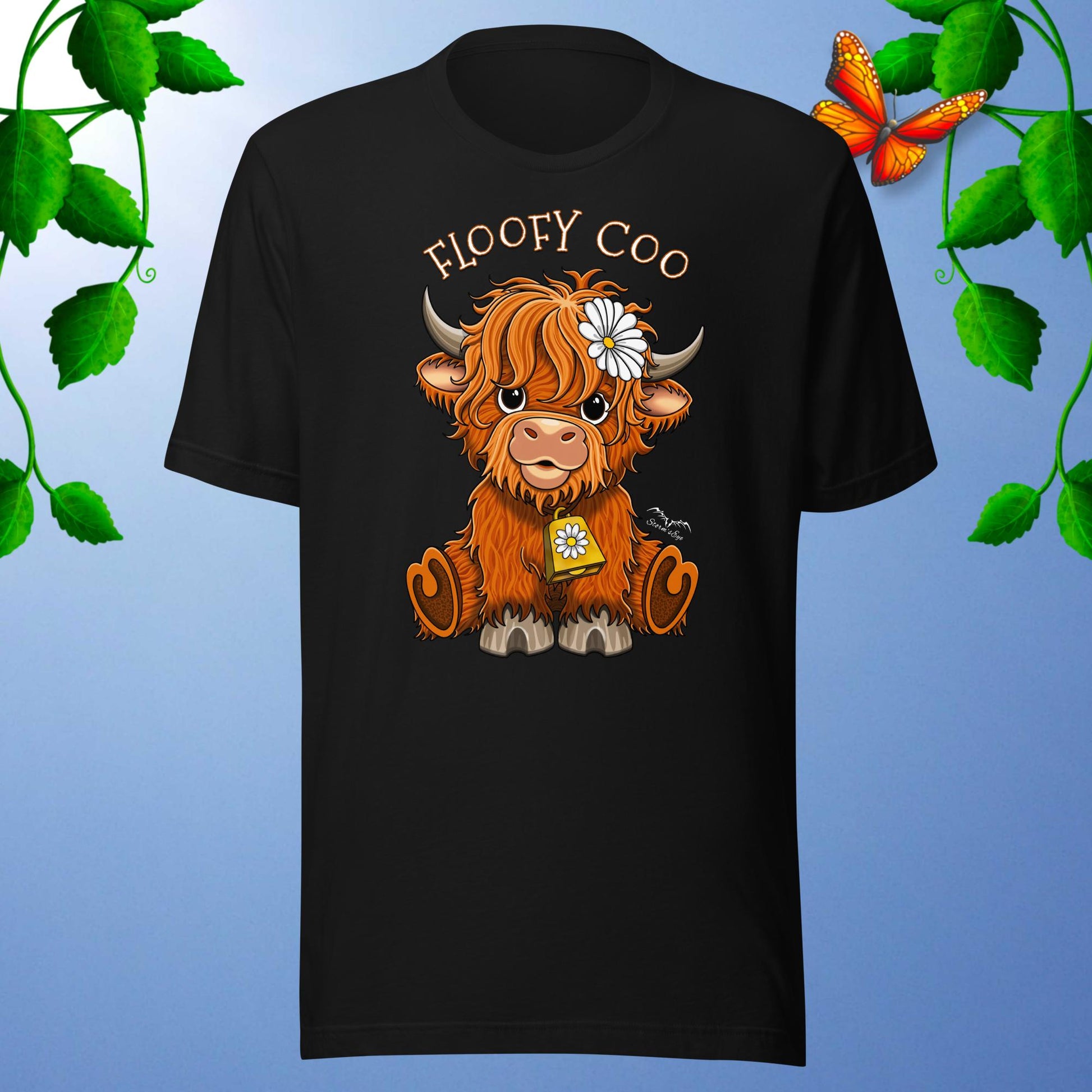 floofy coo highland cow T-shirt, black by Stormseye Design