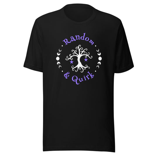 Commissions - random and quirk logo T shirt, purple logo, black