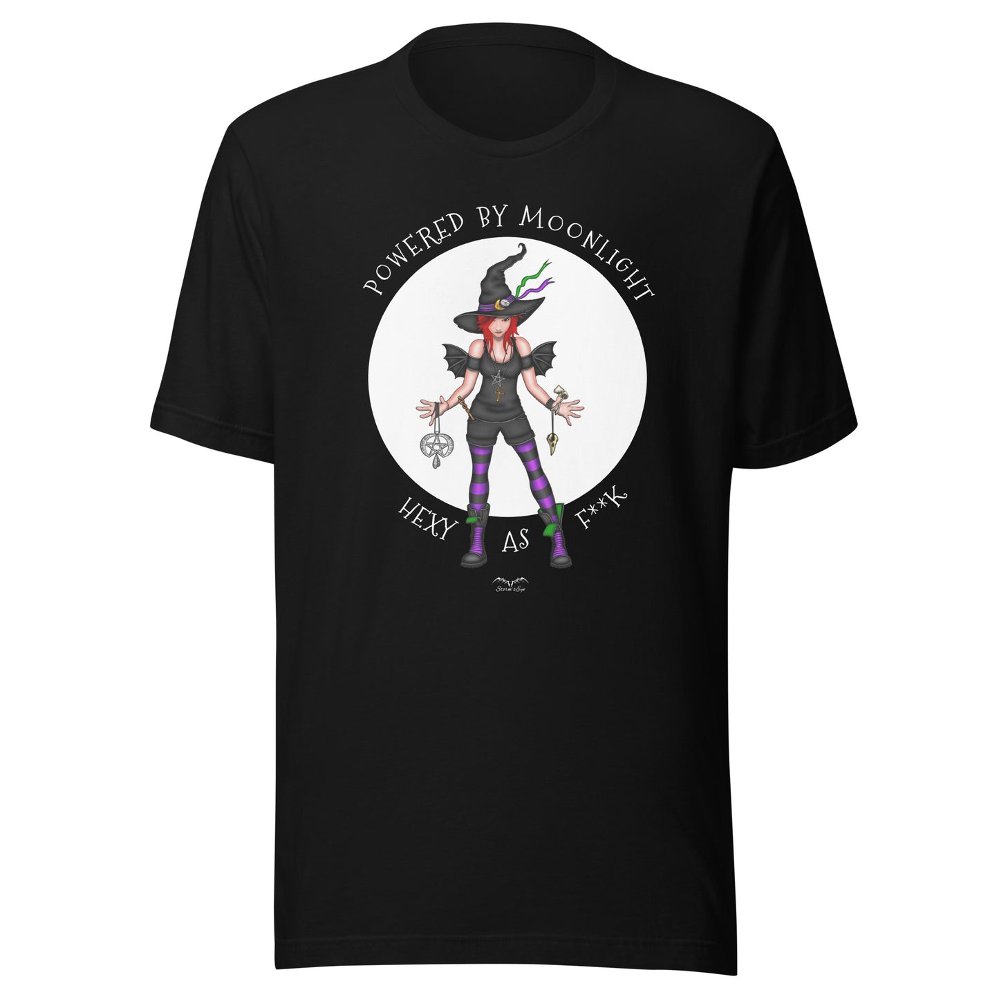 stormseye design hexy witch witchcraft T shirt, flat view black