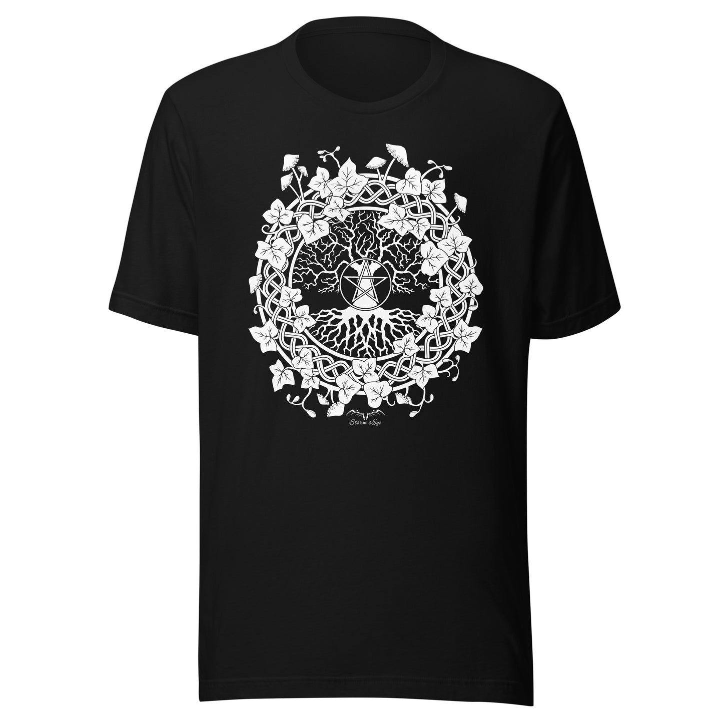 stormseye design pagan tree of life t-shirt flat view black