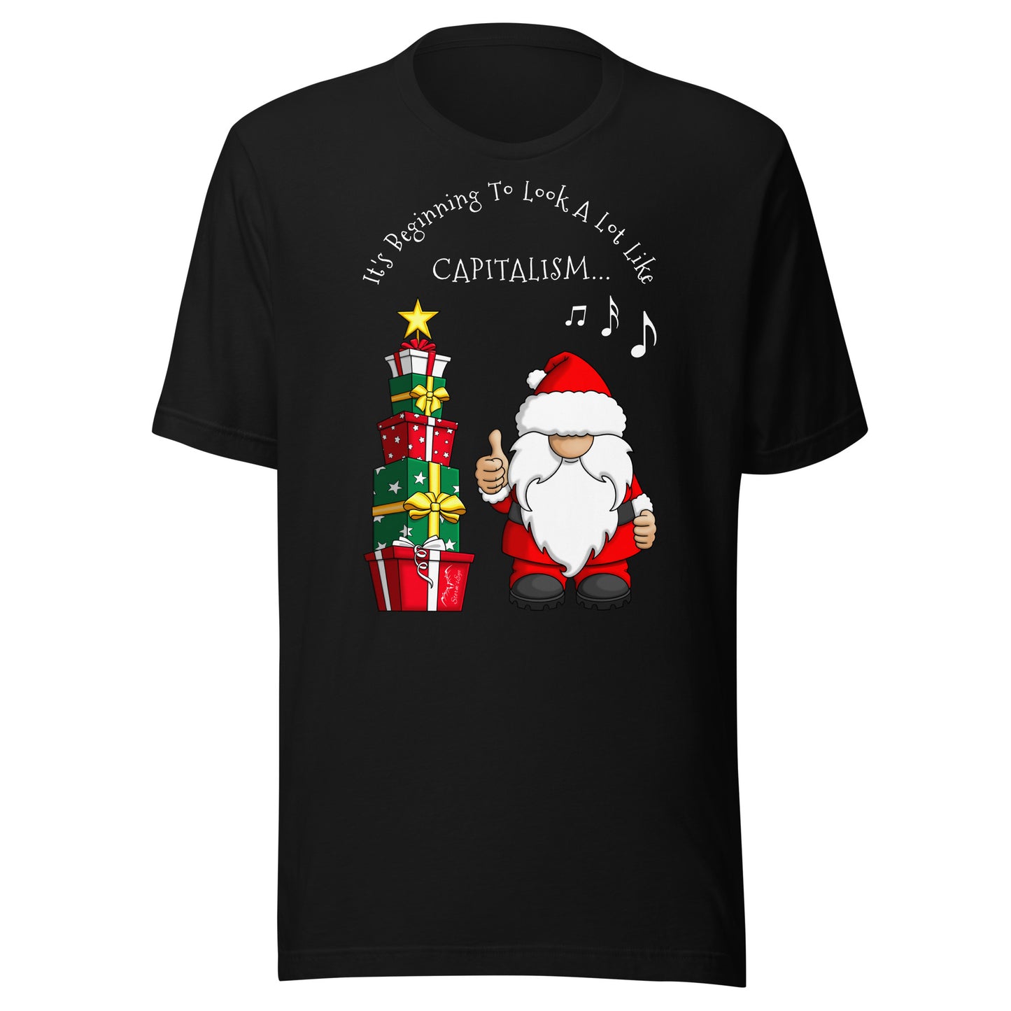 stormseye design festive capitalism christmas T shirt, flat view black