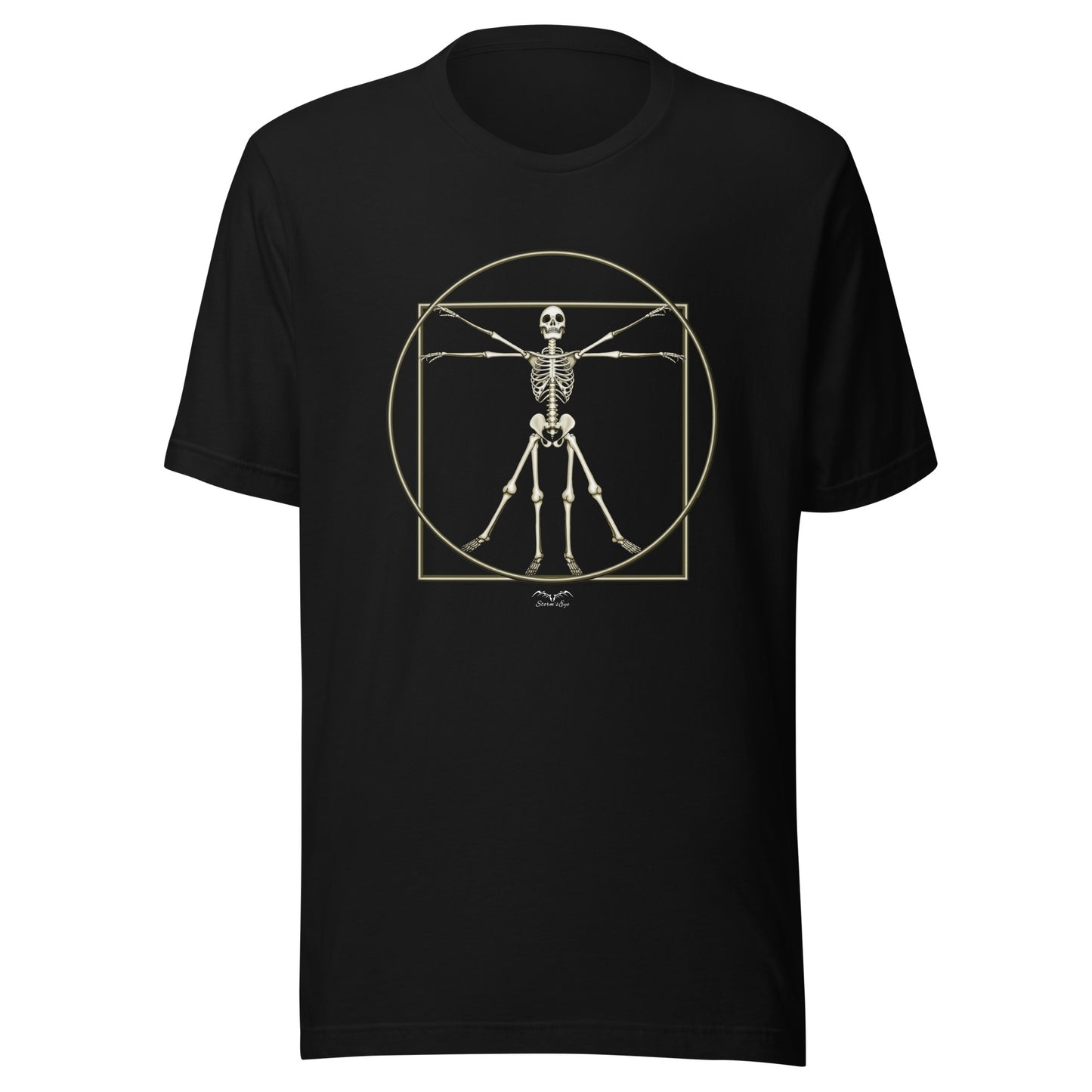 stormseye design vitruvian skeleton gothic t-shirt flat view black