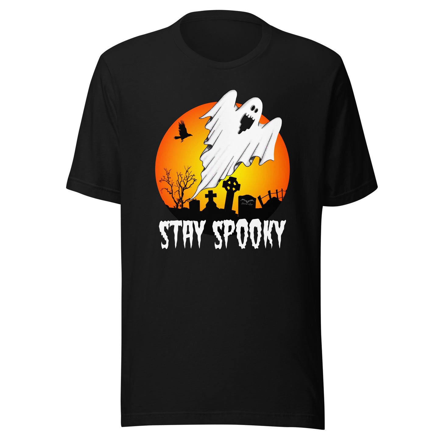 stormseye design stay spooky halloween T shirt, flat view black