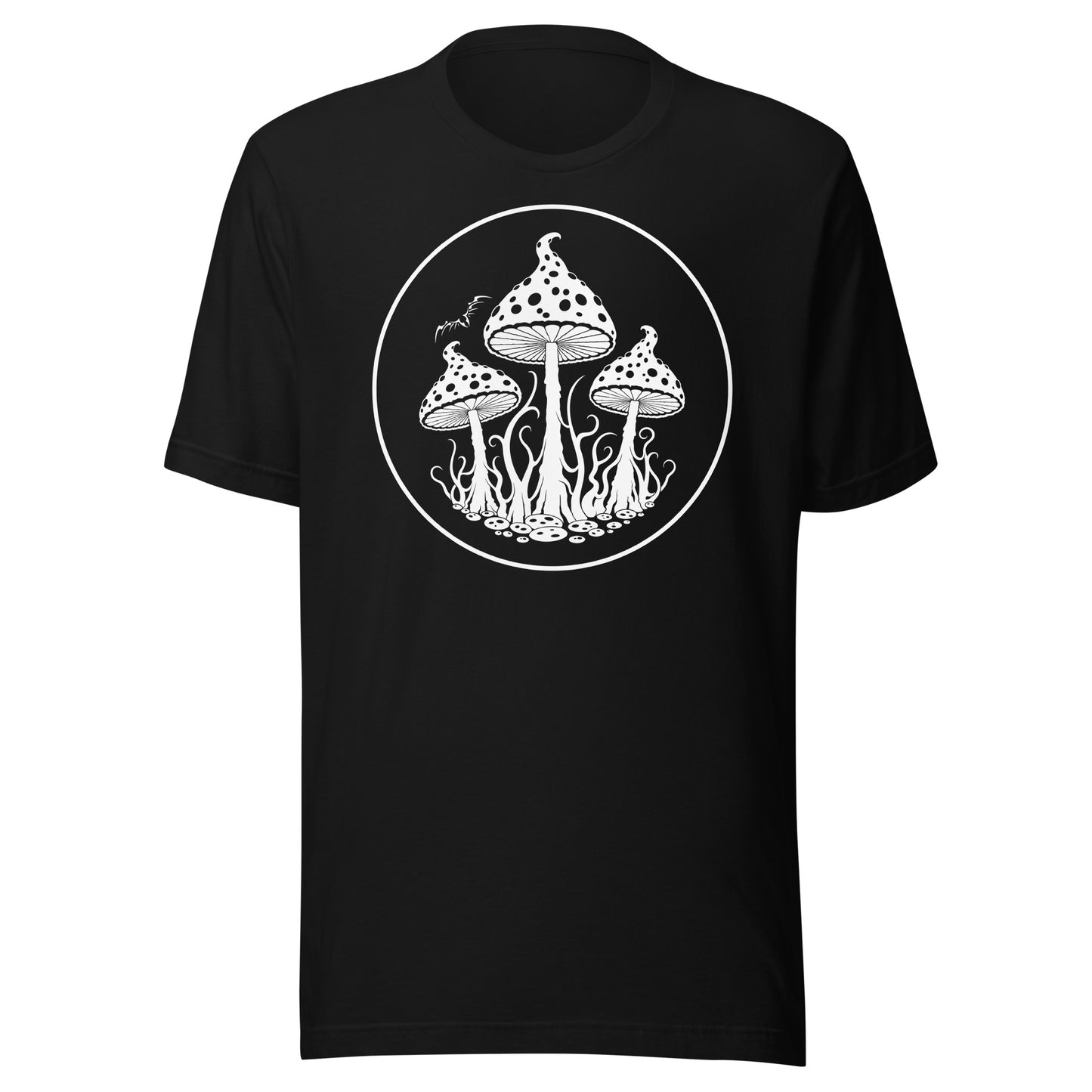 stormseye design trippy mushrooms T shirt, flat view black