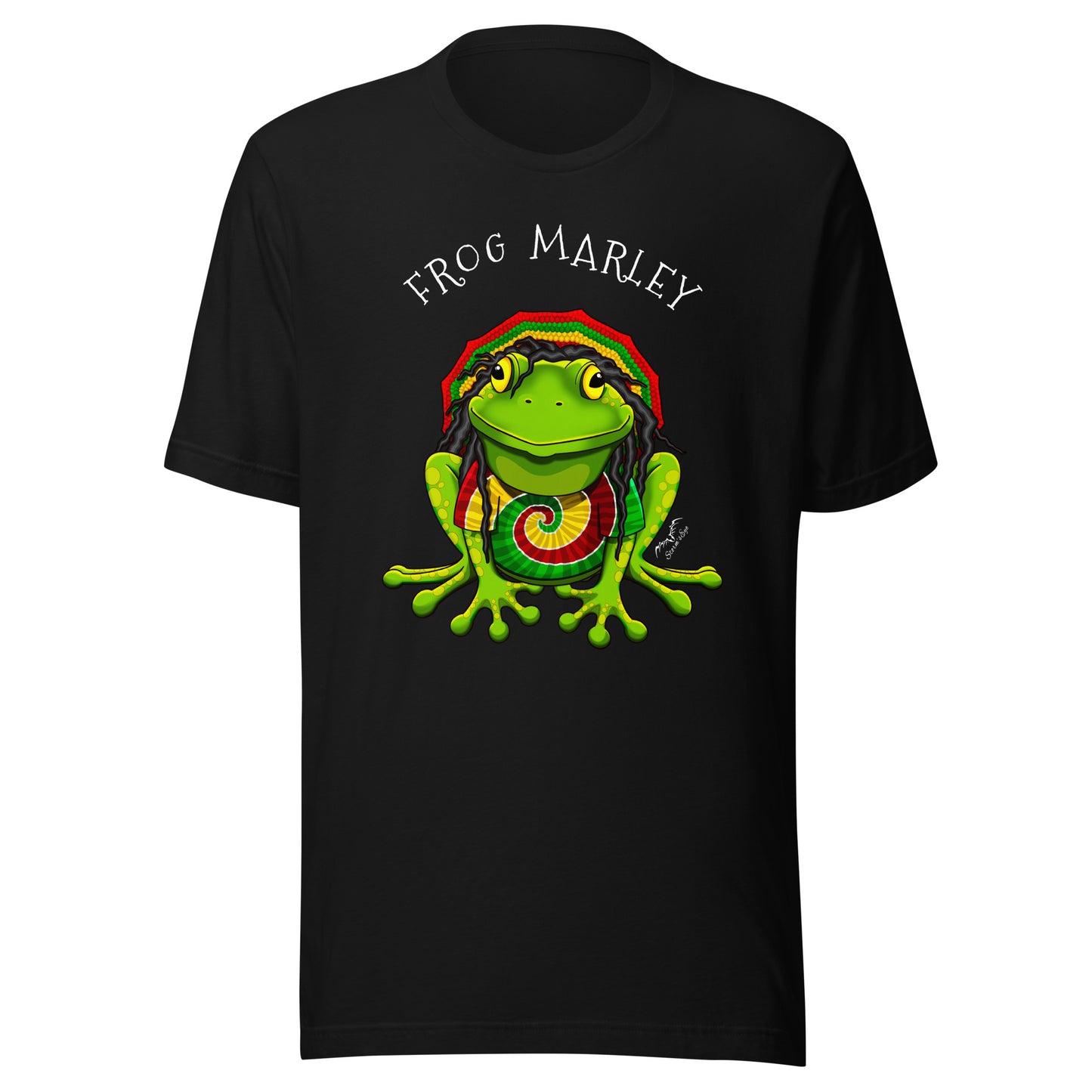 stormseye design frog marley reggae T shirt, flat view black