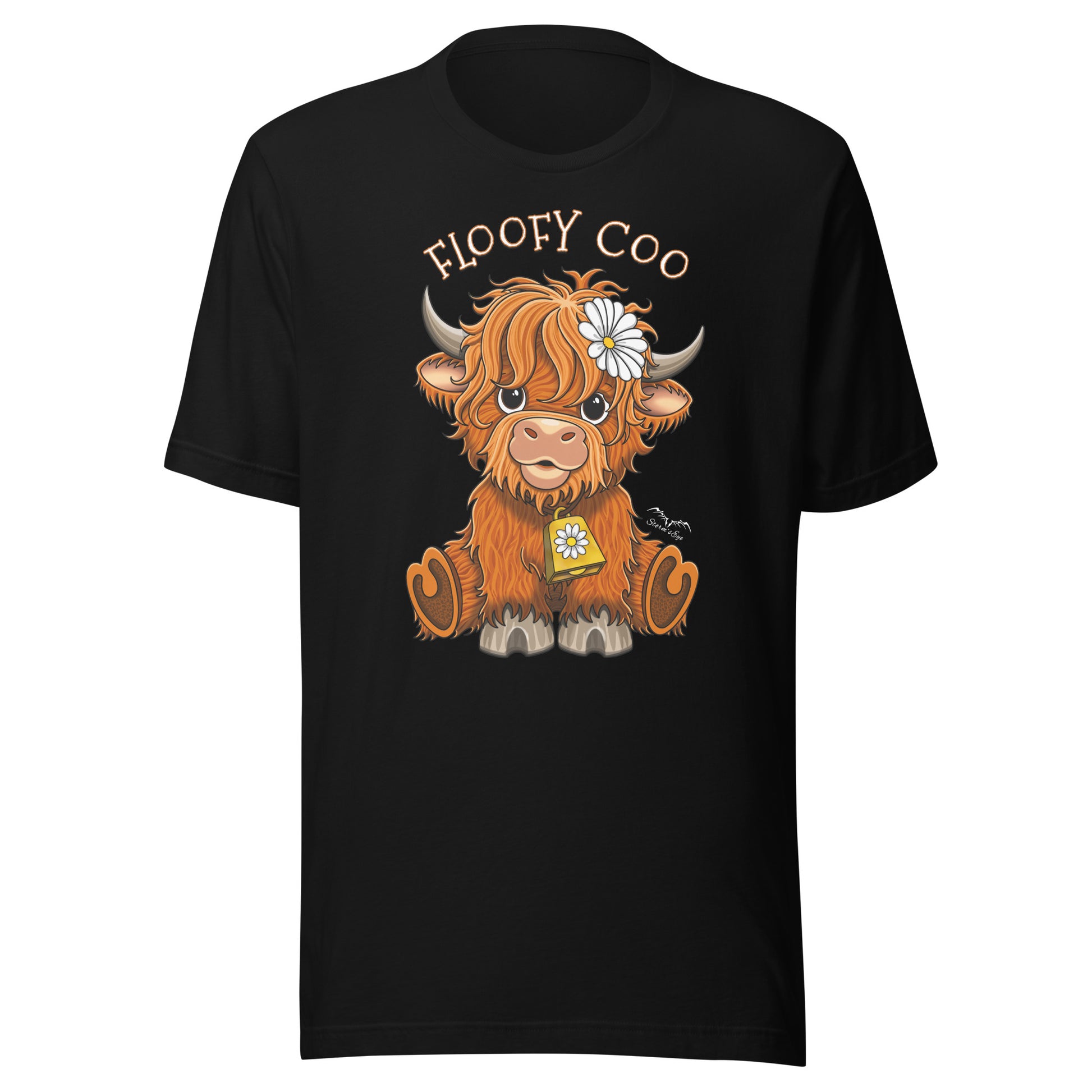 Floofy coo highland cow shirt by stormseye design, black
