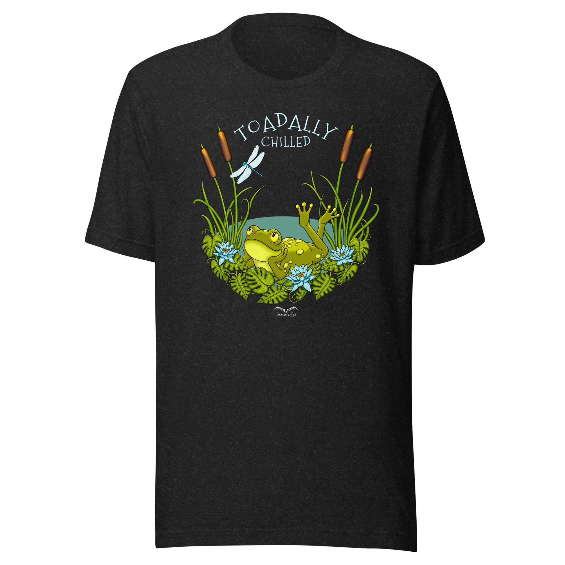 stormseye design toadally chilled T shirt, flat view heather black