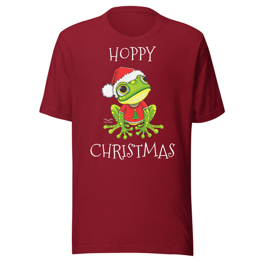 Hoppy Christmas Frog T-shirt wine red by stormseye design