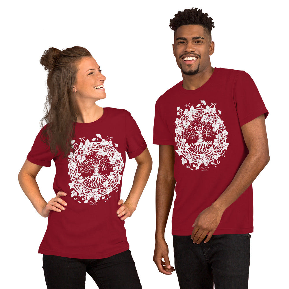 stormseye design pagan tree of life t-shirt modelled view red