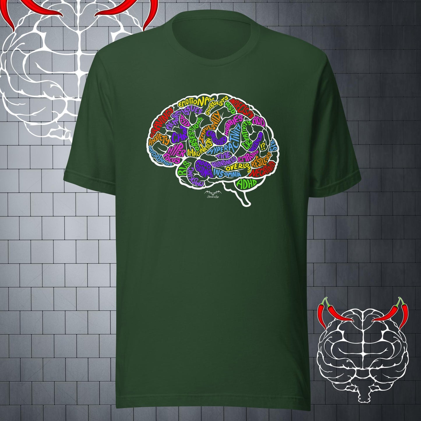 adhd brain symptoms t-shirt bottle green by stormseye design