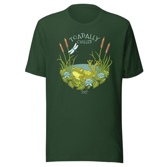 toadally chilled cute frog T-shirt bottle green by stormseye design
