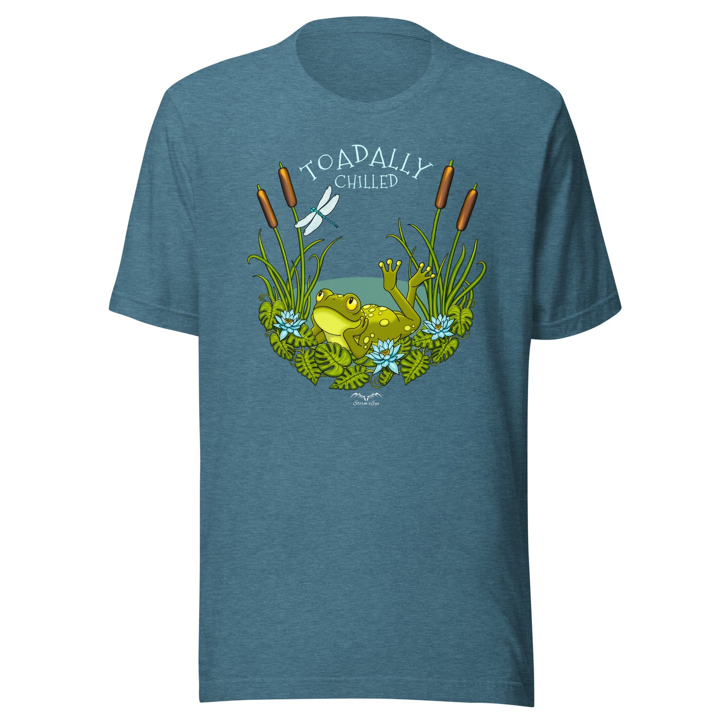 stormseye design toadally chilled T shirt, flat view hether teal