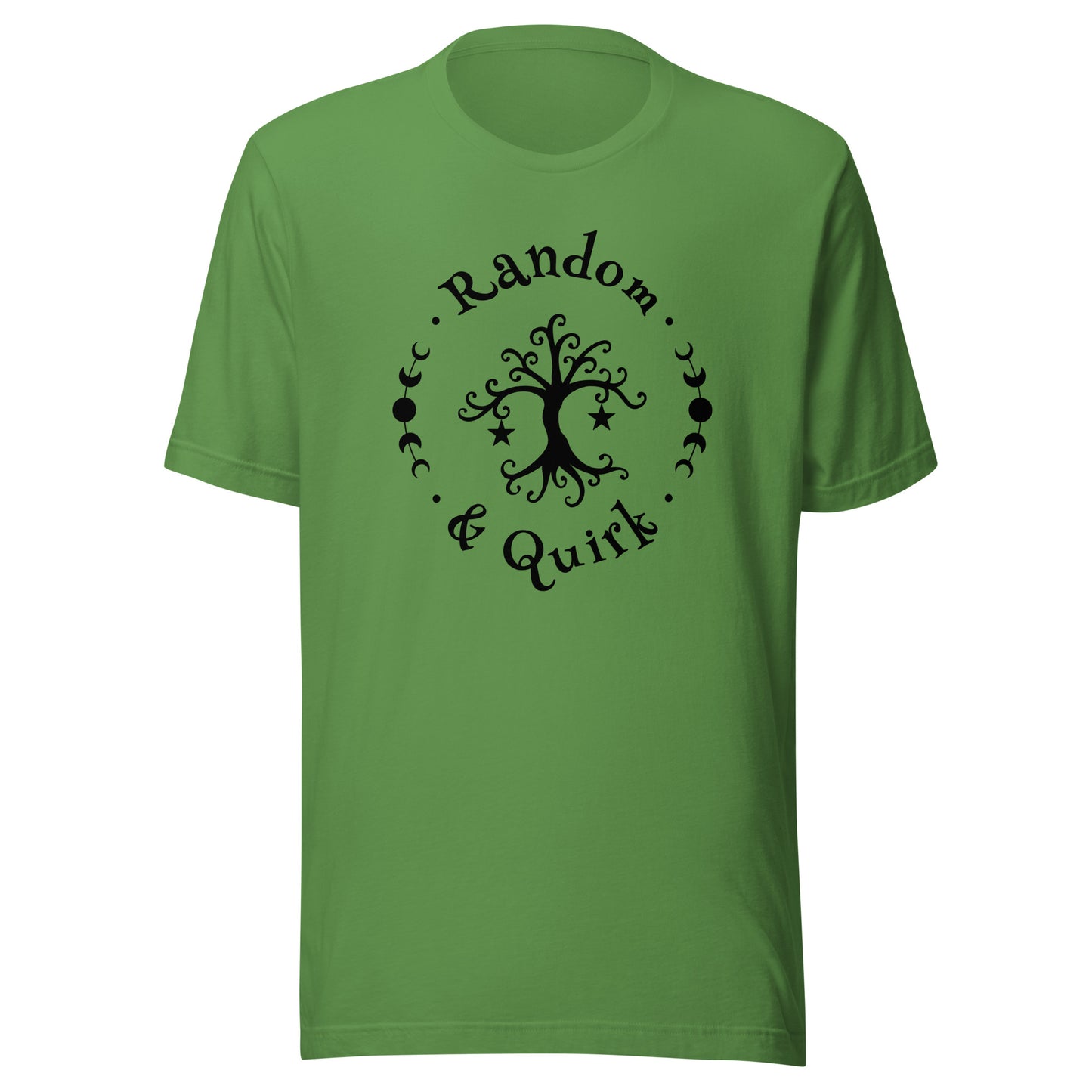 Commissions - random and quirk logo T shirt, black logo, leaf green