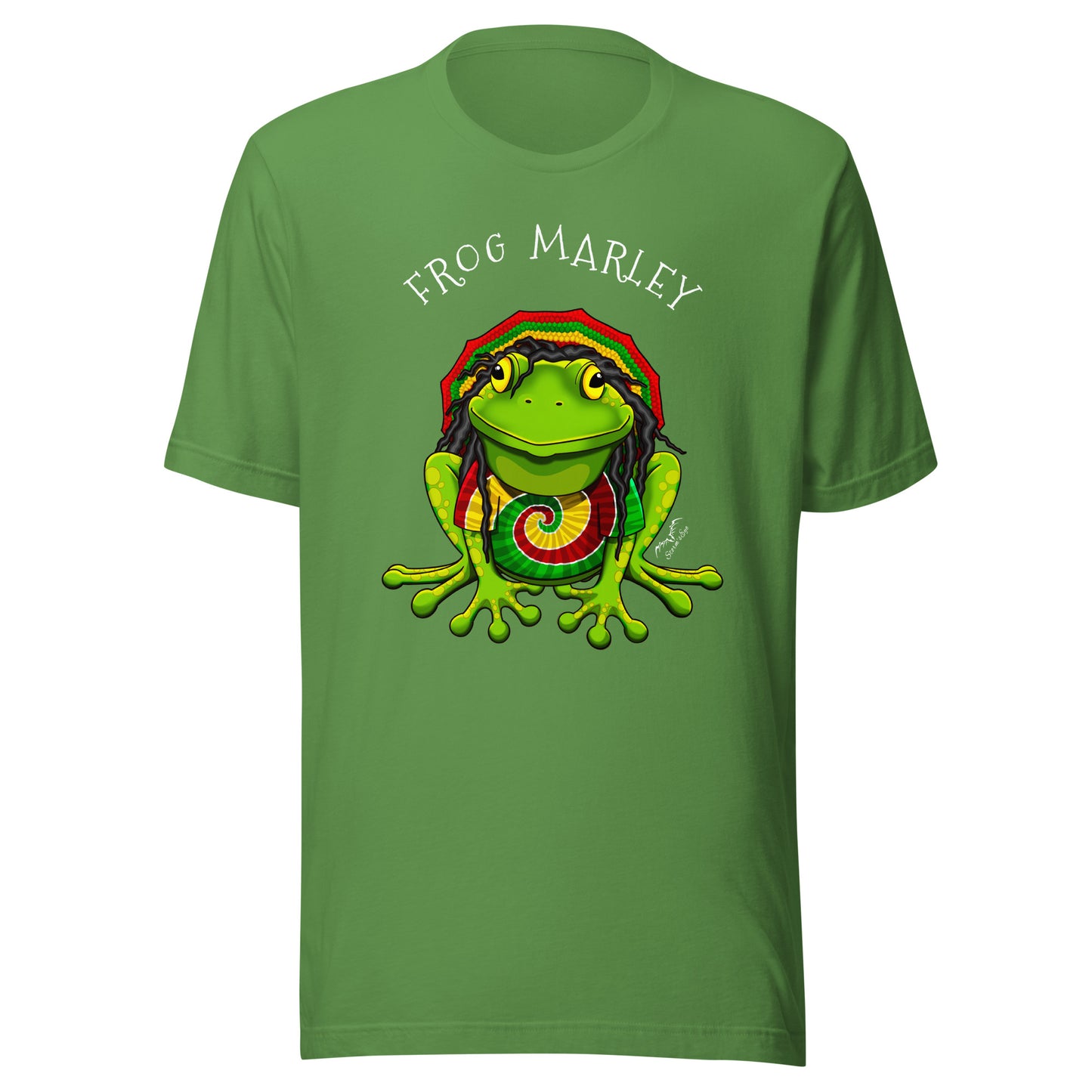 stormseye design frog marley reggae T shirt, flat view bright green