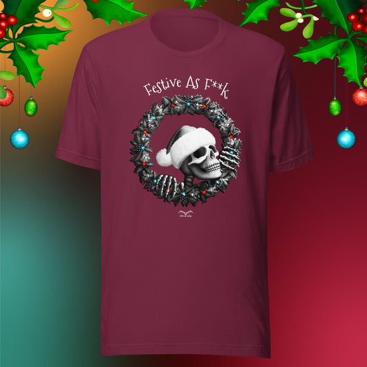 festive AF skull christmas t-shirt wine red by stormseye design