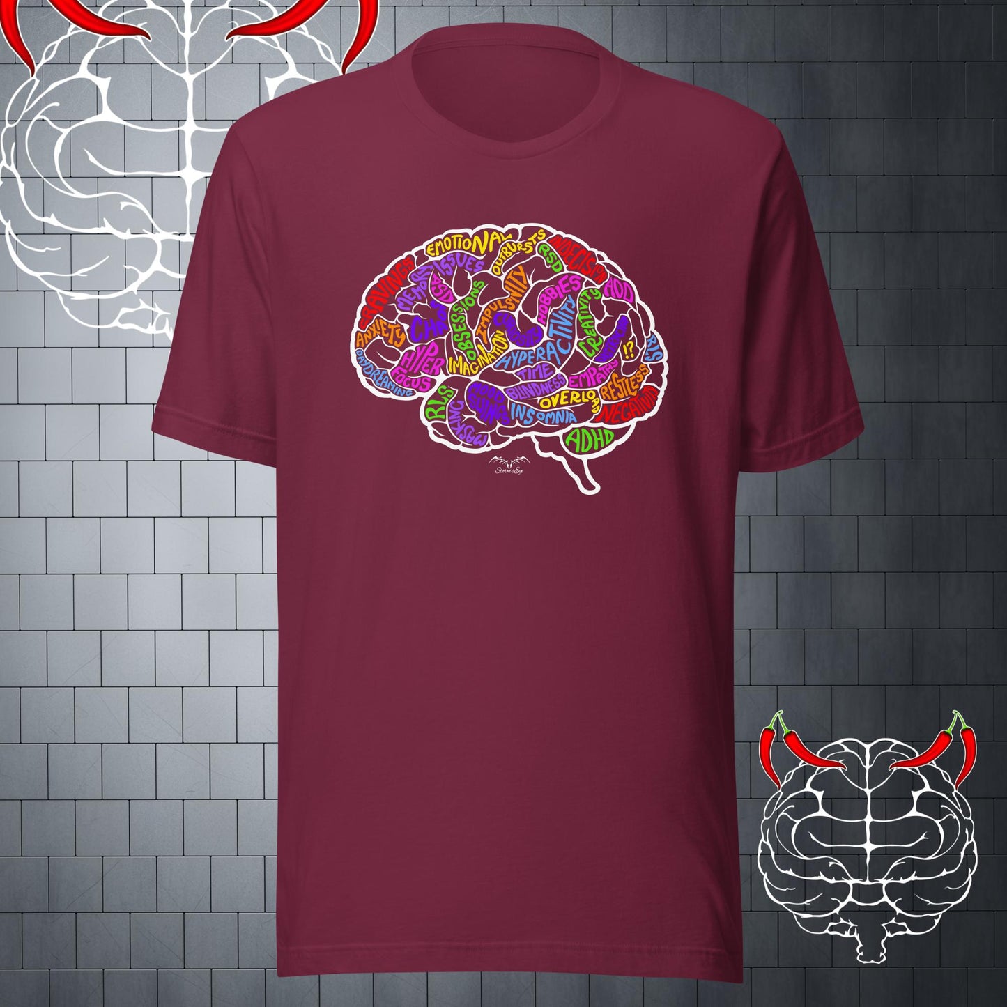 adhd brain symptoms t-shirt wine red by stormseye design