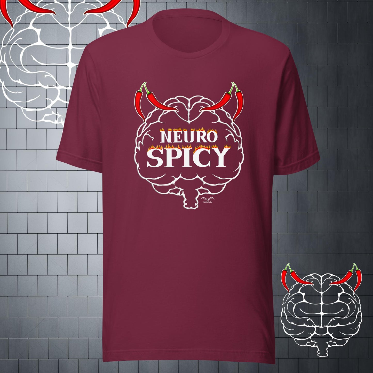 neuro spicy chilli brain t-shirt wine red by stormseye design