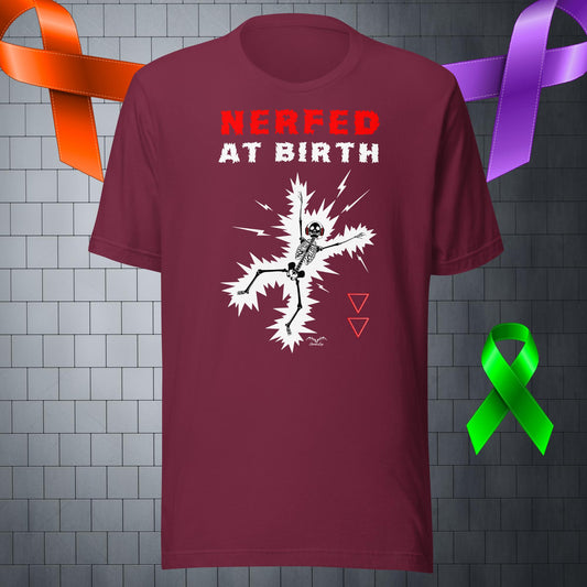 funny nerfed at birth gamer disability t-shirt wine red by stormseye design