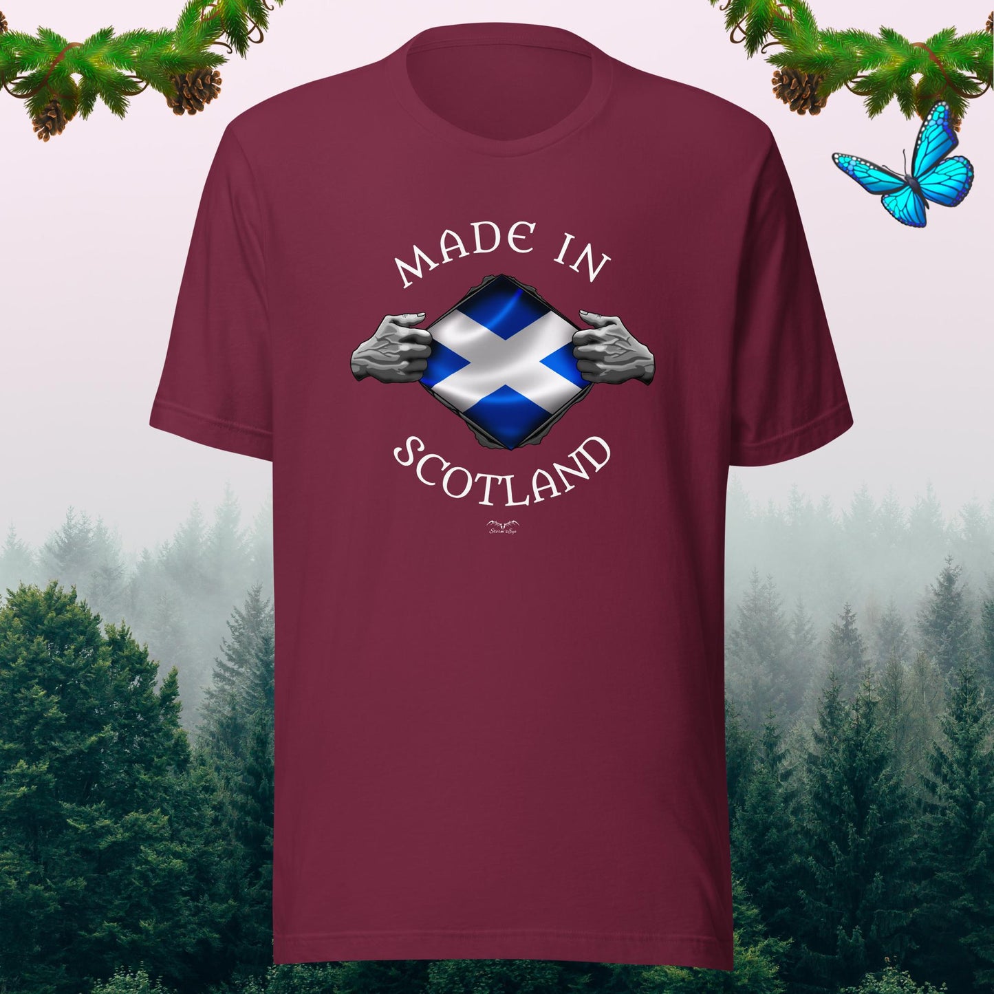 Made In Scotland Patriotic Scottish t-shirt, wine red, by Stormseye Design
