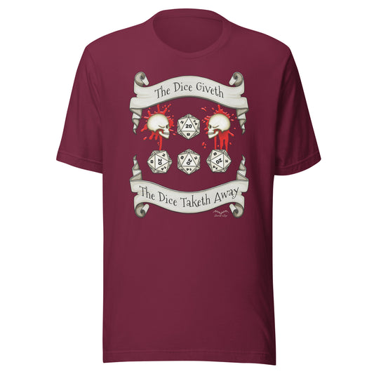 Dungeons and dragons D20 dice roll t-shirt wine red by stormseye design
