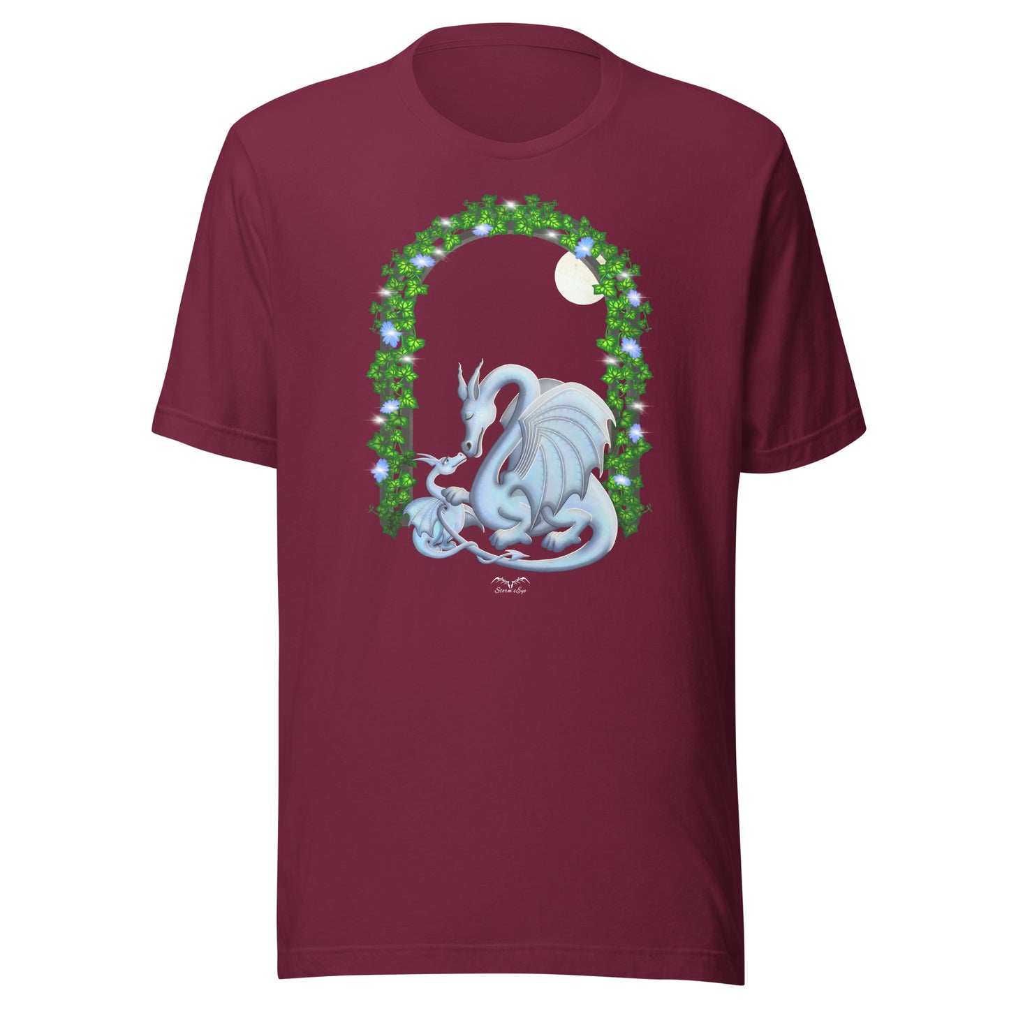 Mum and baby dragon T-shirt, wine red, by Stormseye Design