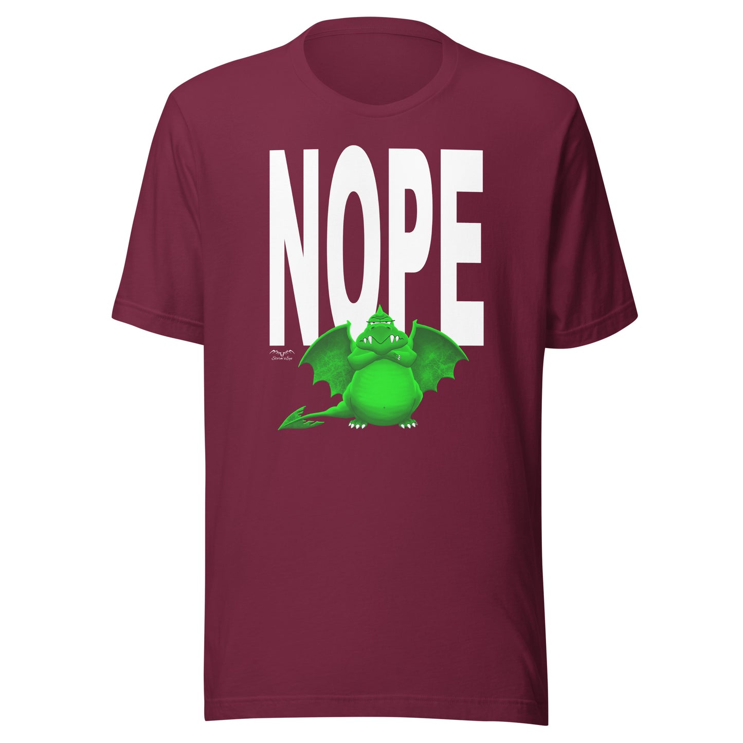 nope dragon bouncer t-shirt, wine red, by Stormseye Design