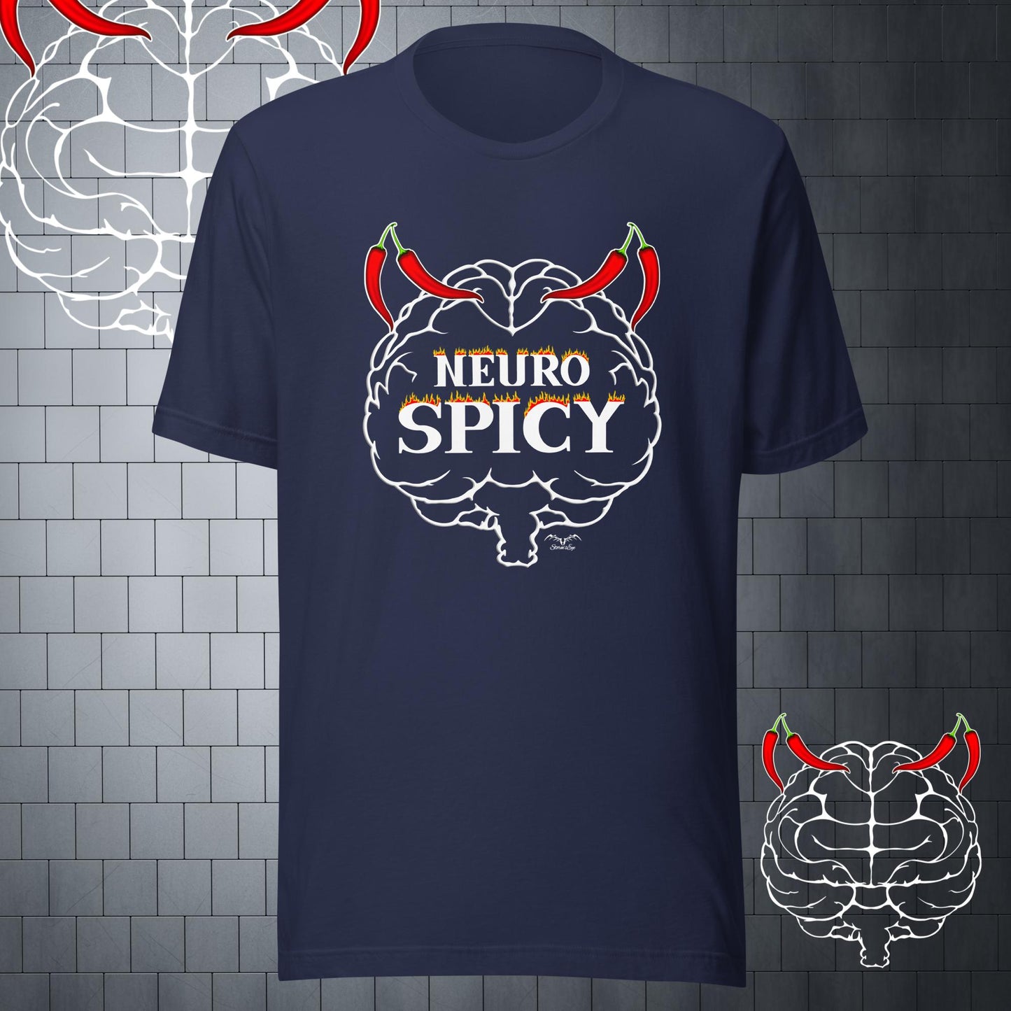 neuro spicy chilli brain t-shirt navy blue by stormseye design