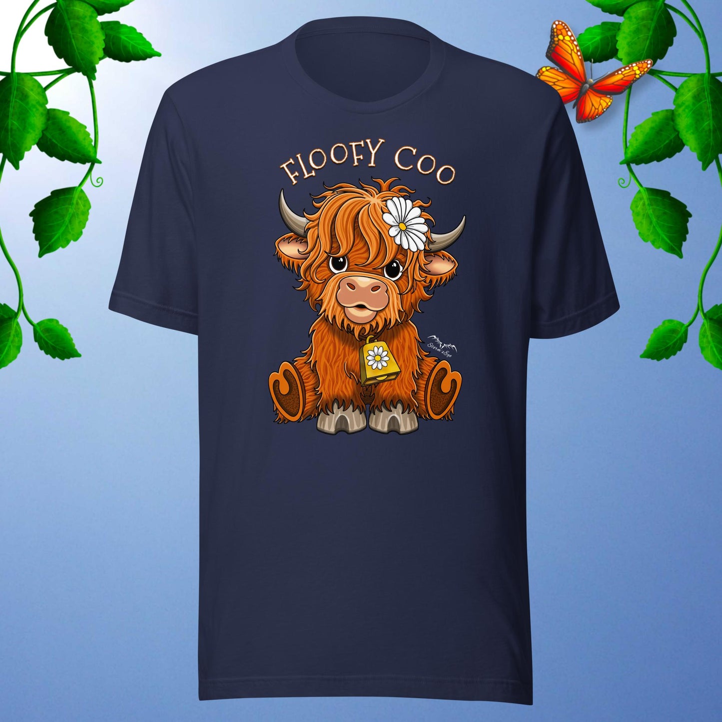 floofy coo highland cow T-shirt, navy blue by Stormseye Design